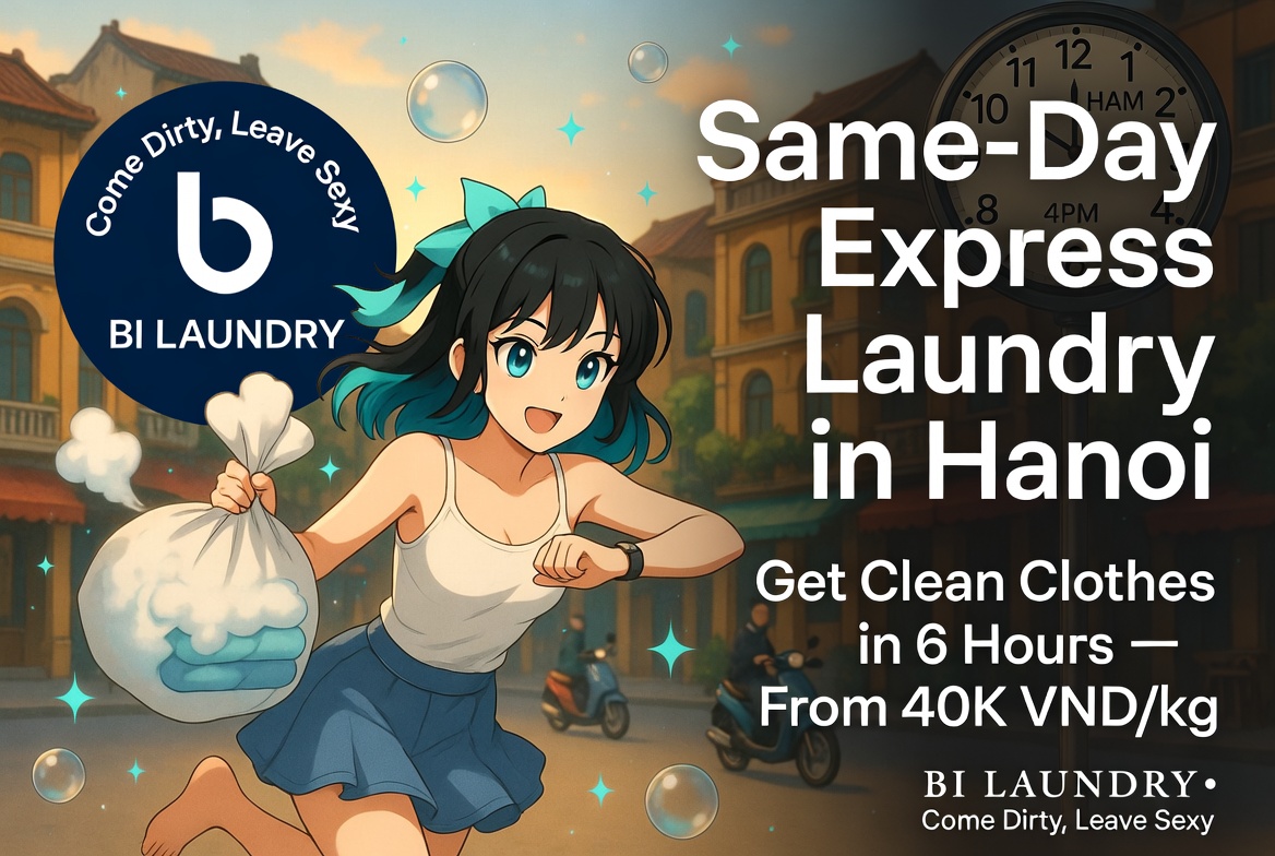 Same-Day Express Laundry in Hanoi — Bi Laundry anime illustration